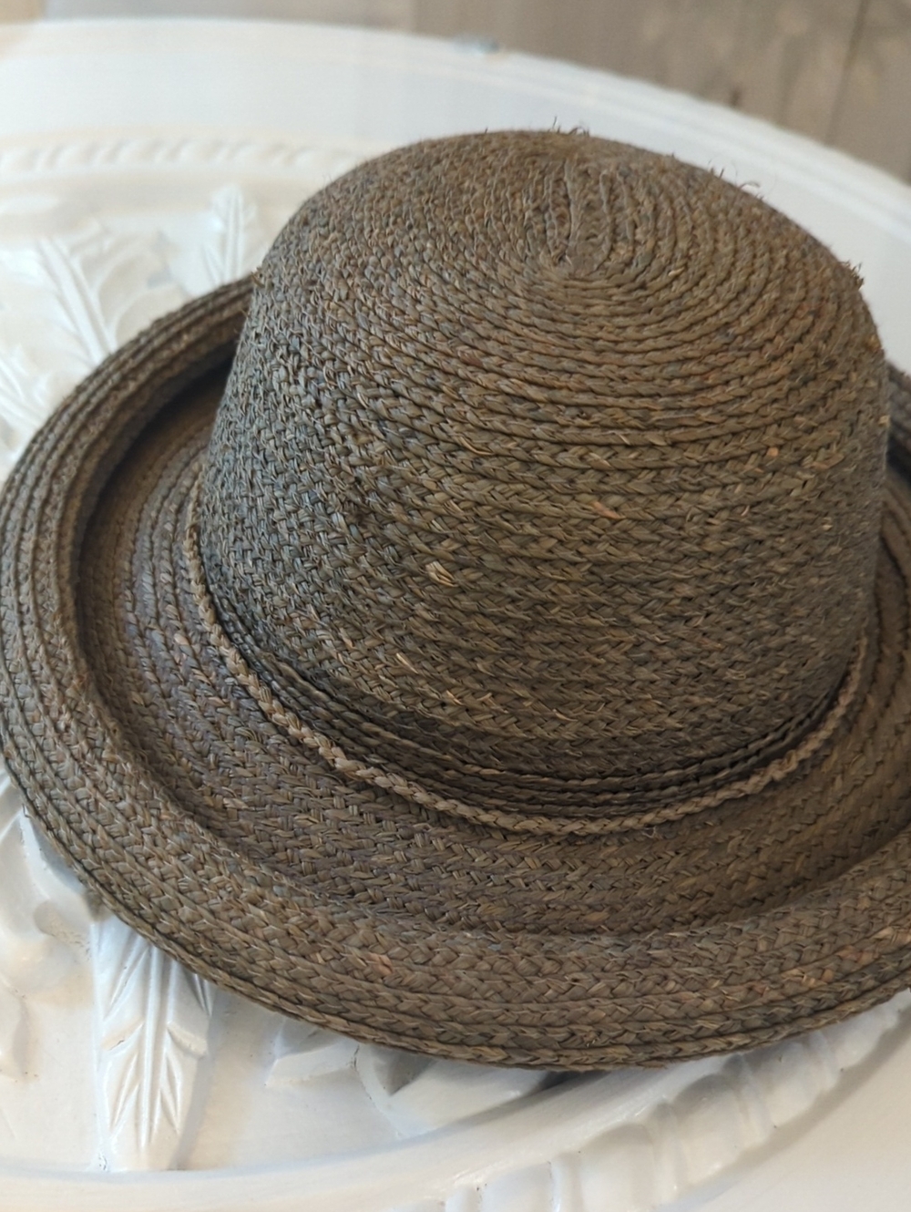 Vintage Callanan Woven Straw Sun Hat with Tied Rope Trim - Olive Brown One Size - Picture 5 of 9
